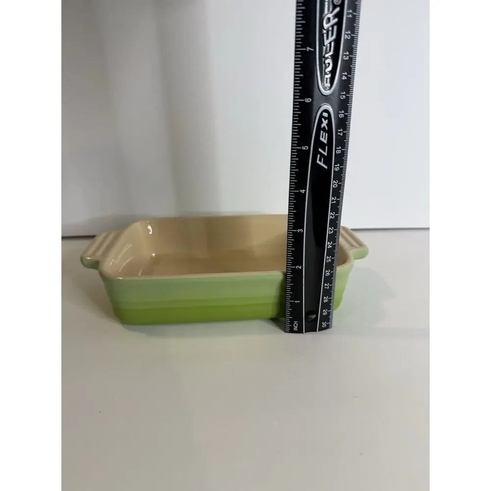Vintage Le Creuset Stoneware Rectangular Baking Dish Green Ombre 8” EUC